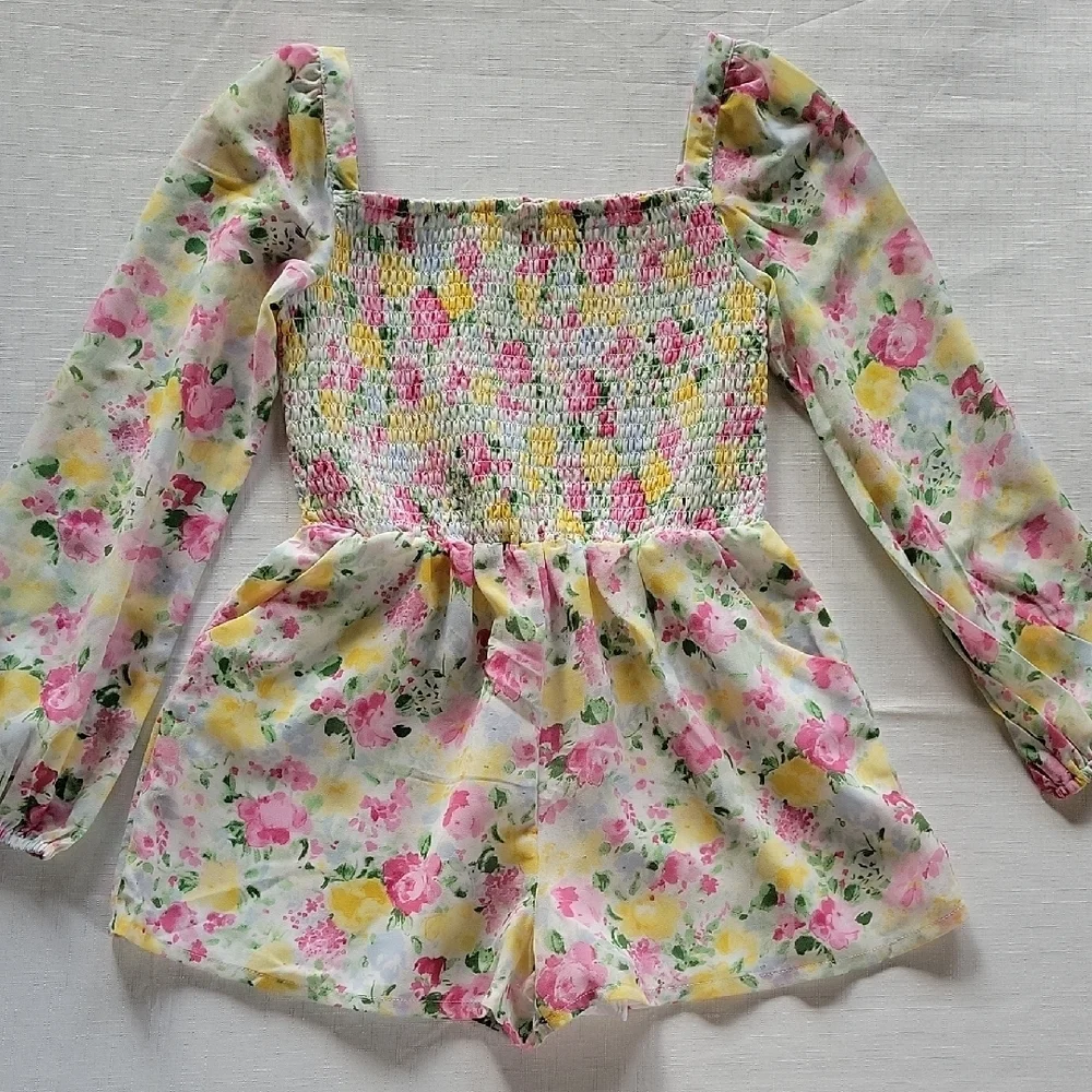 Janie and Jack Girls Floral Textured Romper Zise 8